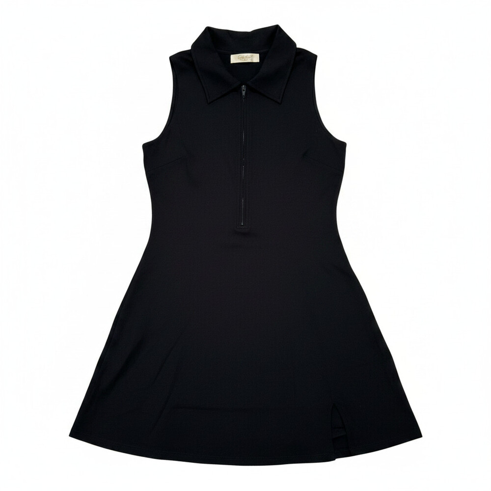 Women's Zip-Front Tennis Dress – Polo Collar, Racerback, Built-In Shorts & Pocke